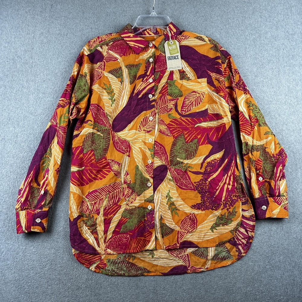 FatFace Shirt Womens UK 8 US 4 Light Orange Carolin Tropical Floral Long Sleeve